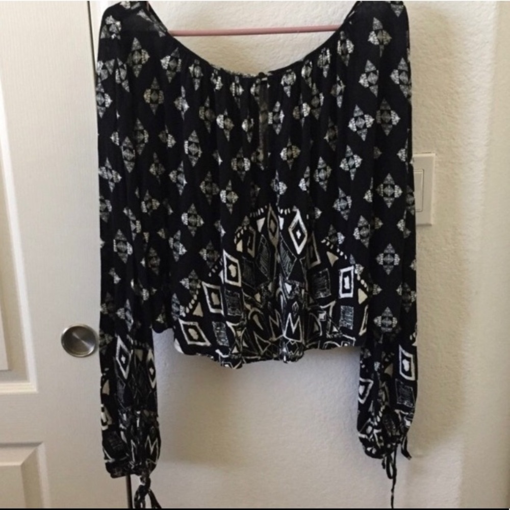 Free People -Black and White Boho Blouse